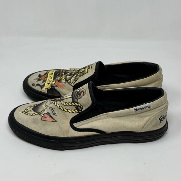 Converse Sailor Jerry Sneakers Mens 9 Tan Multicolor Nautical Slip On Shoes - Picture 4 of 16